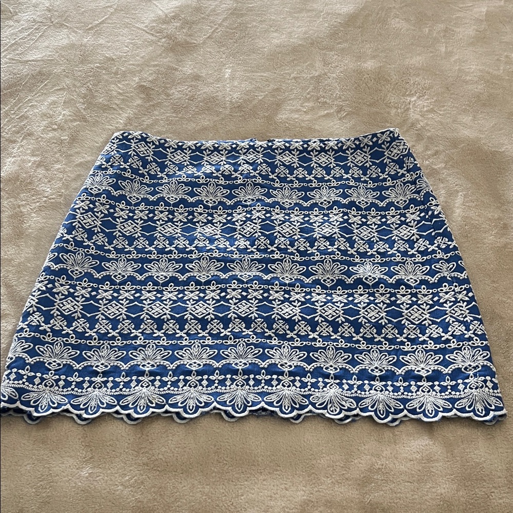 LOFT Blue Mini Skirt with White Lace Embroidery
